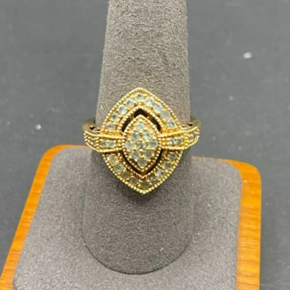 Vtg Sterling Silver 925 Gold Tone Diamond Cluster Cocktail Ring Marquise Size 9